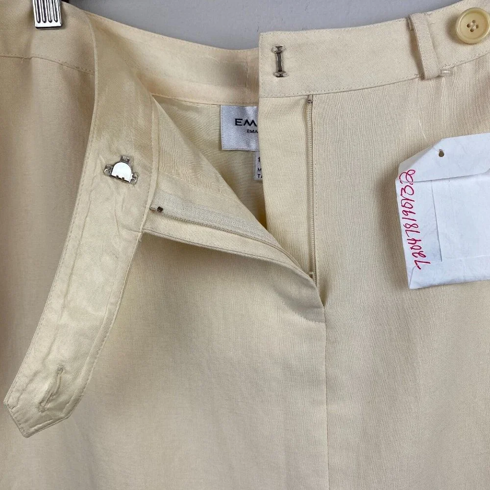 Emanuel Ungaro Pencil Skirt 12 Linen Blend Cream Above Knee Tabbed Waist Office‎